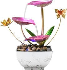 Pink Tabletop Water Fountain, USB Desktop Sleep Waterfall, Women Office 