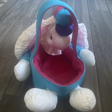 3D Plush Rabbit Easter Bunny Basket w/ Handle Nylon EUC