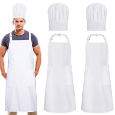 2 Pack Chef Apron and Hat, Adjustable High Cooking Apron Waterproof Kitchen B...