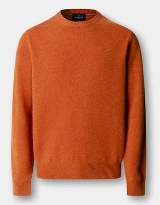 HACKETT Pullover Herren XL Burnt Orange Reine Lammwolle Rundhals