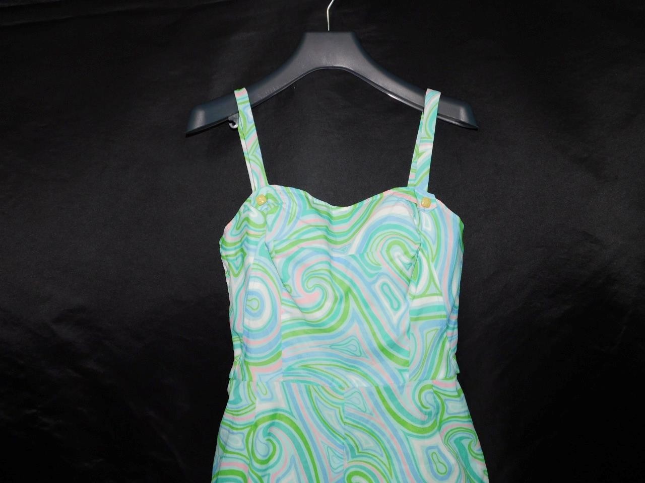 Vtg 60s Gabar XS Green Pink Purple Romper Beach Swimsuit One Piece Psychedelic