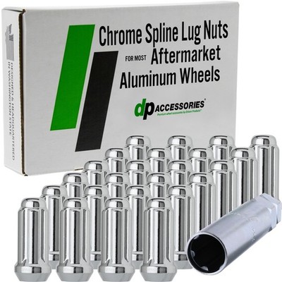 Chrome 1/2-20 Lug Nuts For Aftermarket Wheels - Closed End XL Spline - Set of 24