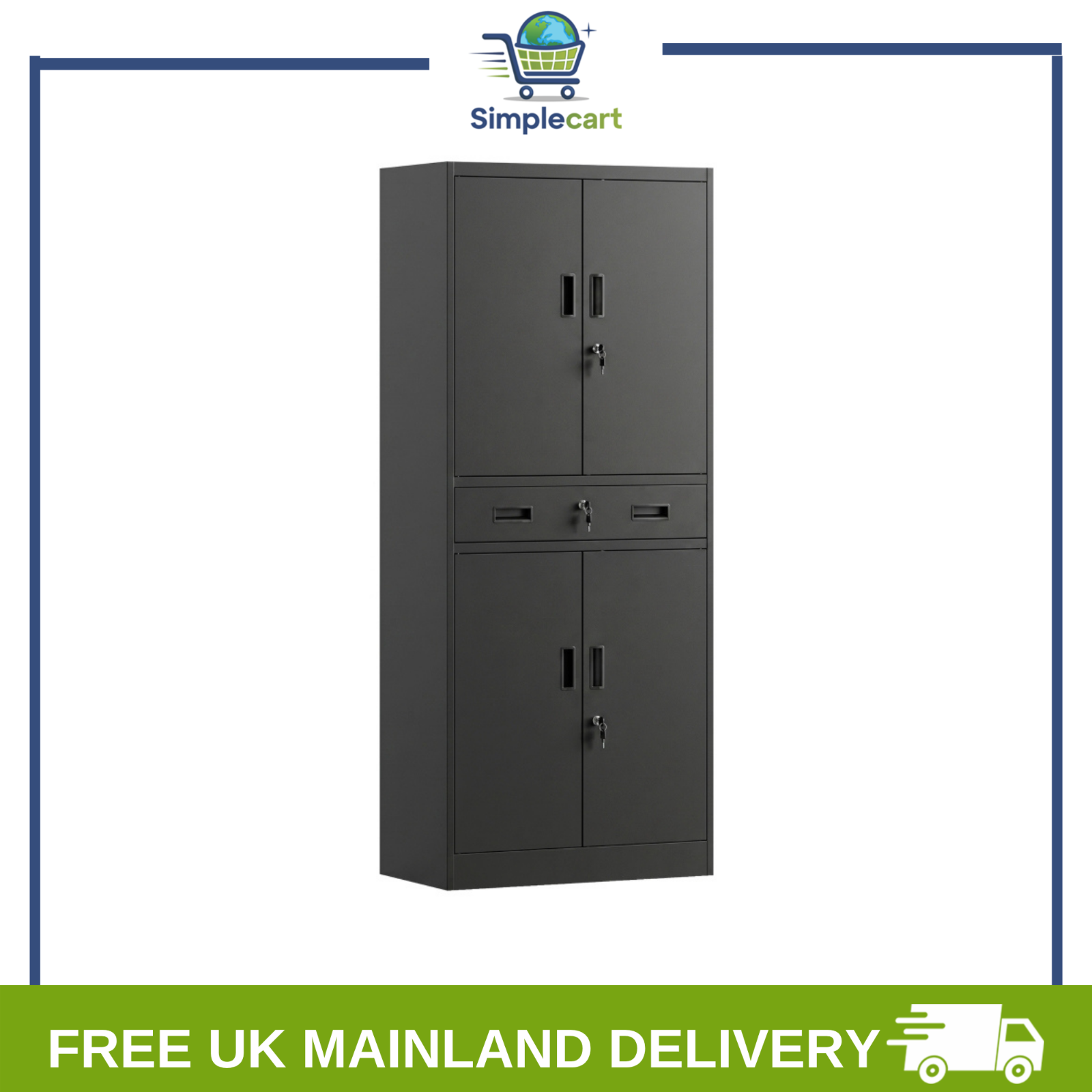 Homcom Black 180Cm Tall Tool Cabinet, Lockable Metal Storage Cabinet With Drawer - Image 2