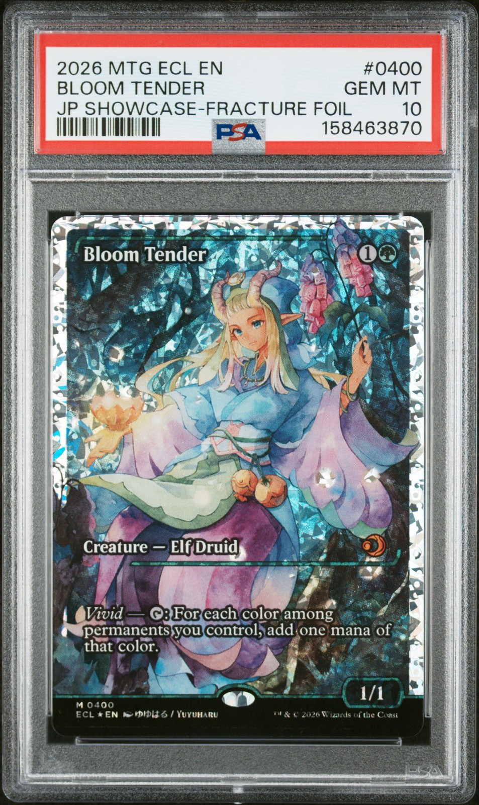 2026 MTG LORWYN ECLIPSED JAPAN SHOWCASE-FRACTURE FOIL #0400 BLOOM TENDER PSA 10 view 1