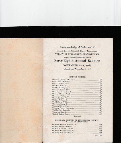 vintage 1951 Scottish Rite Freemasonry Uniontown Pennsylvania Reunion booklet - Picture 2 of 4
