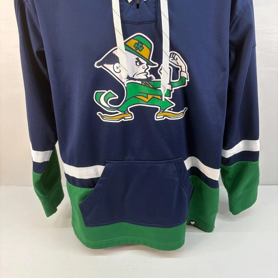 Notre Dame Fighting Irish Hoodie Mens Medium Blue Green NCAA Fanatics Sweatshirt - Image 2 of 4