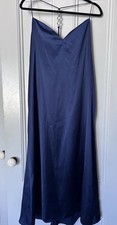Zara Royal Blue Slip Dress Size L Jeweled Back Spaghetti Strap Minimalist Party