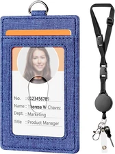 Leather Badge Holder Retractable Lanyard, Quick Release Breakaway Clasp