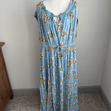 Torrid Orange Grove Maxi Dress Blue Floral Print Smocked Waist Off Shoulder Sz 4