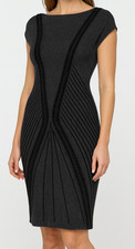 Max Studio Charcoal Ribbed Knit Sheath Dress Womens L NWT $128 Minimalist Office