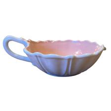 VNTG Anchor Hocking White Oyster & Pearl Creamer Pitcher Pink Inside Very Nice