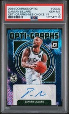2024 PANINI DONRUSS OPTIC OPTI-GRAPHS NEBULA DAMIAN LILLARD AUTO 1/1 PSA 10