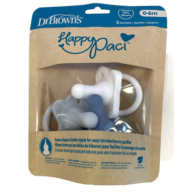 Dr.Brown's Happy Paci Pacifiers 3 Pack New in Package 0-6 Months White/Blue NIP