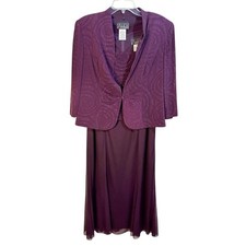 Alex Evenings Womens Plum Purple Glitter Swirl Jacket Dress Set Size 14 Formal