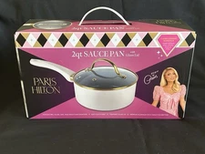 Paris Hilton Nonstick Ceramic White Soft Touch Handle 2 Quart Sauce Pan w/ Glass