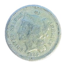 1865 Three Cent Nickel Coin Philadelphia Mint Circulated