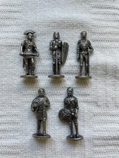 Set of Five Miniature Pewter Knights in Armour  1.5" Figures