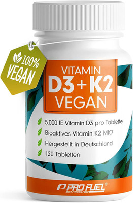 Vitamin D3 K2 VEGAN - 120 Tabletten Mit 5000 IE D3 + 200 Mcg K2 (MK7) - Vitamin