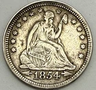 1854 Seated Liberty Silver Quarter High Grade Old US Coin #621