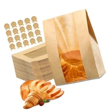 25 Pcs Bread Bags for Homemade Bread, Sourdough Paper Bags With Window, 50% T...