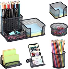 Desk Organizers set with Mesh Pen Holder Cup, 3 Compartments Black Office Supply