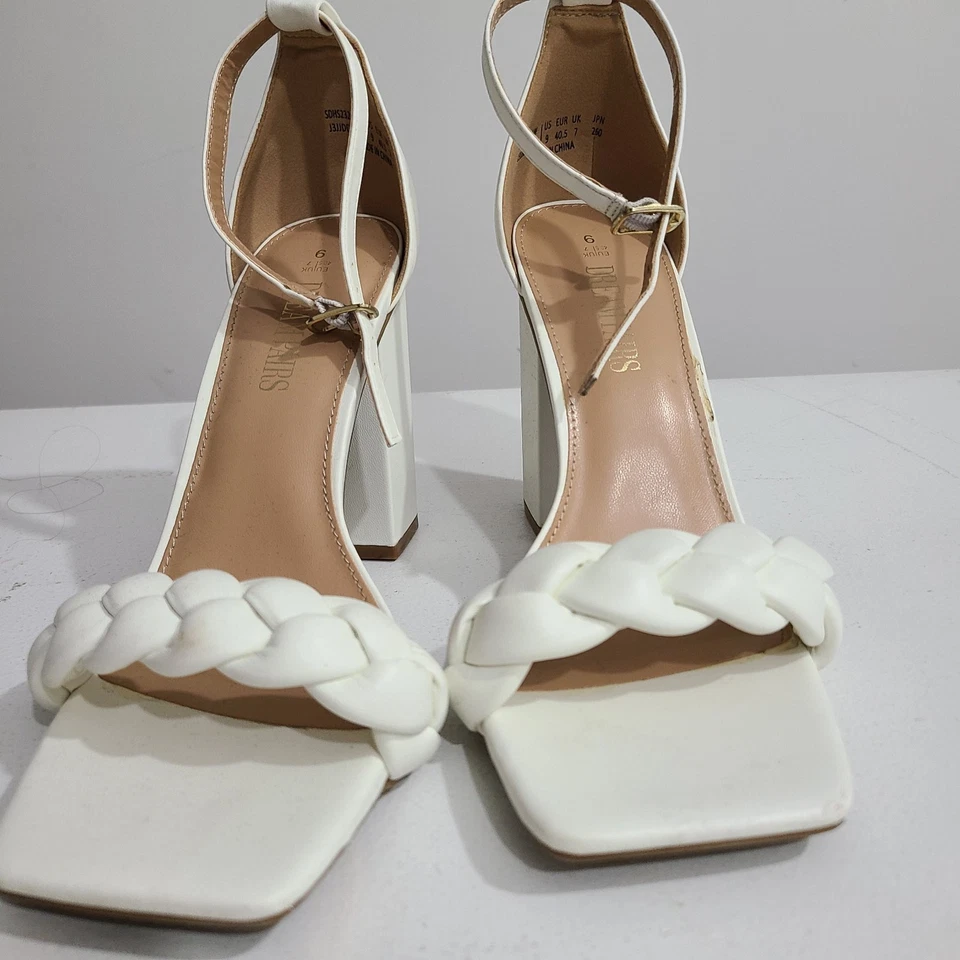 Женский размер 9-Dream пара с открытым носком лодыжки ремень белый коренастый каблуки туфли сандалии - Изображение 3 из 4