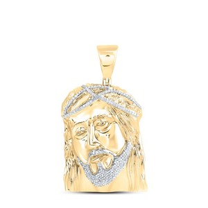 Authentic .925 Yellow Gold Plated Real Diamond Religious Charm Jesus Face Pendant 1.33 CT