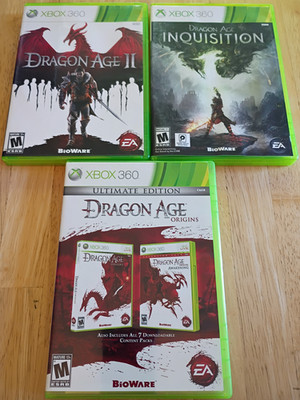 XBox 360 3 Games Lot Dragon Age Origins & DA II & DA Inquisition Complete