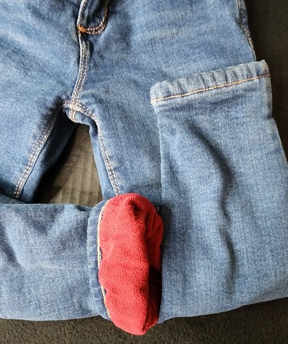 Old Navy Red Fleece Lined Blue Jeans Adjustable Waist Boys Size 5 - Picture 2 of 7