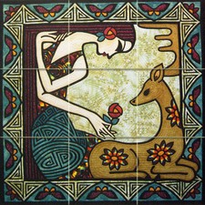 18 x 18 Art Deer Colorful Accent Mural Ceramic Backsplash Bath Tile 1586