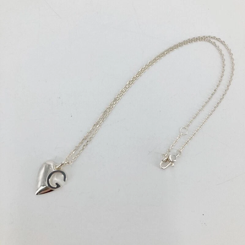 Pendentif charme cœur Gucci G collier argent SV925 40 cm bijoux femme accessoire
