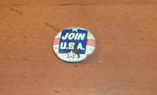 JOIN U.S.A., 1 3/8" Red White & Blue Pinback, Button, Union Label, Made in USA
