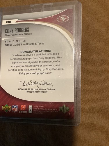 2006 SP Authentic Rookie /1175 Auto Cory Rodgers Auto Autograph Packers - Bild 3 von 3