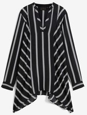 Longbluse gestreift Gr. 36 Schwarz Weiß Damen Langarm-Bluse Hemd Tunika Neu