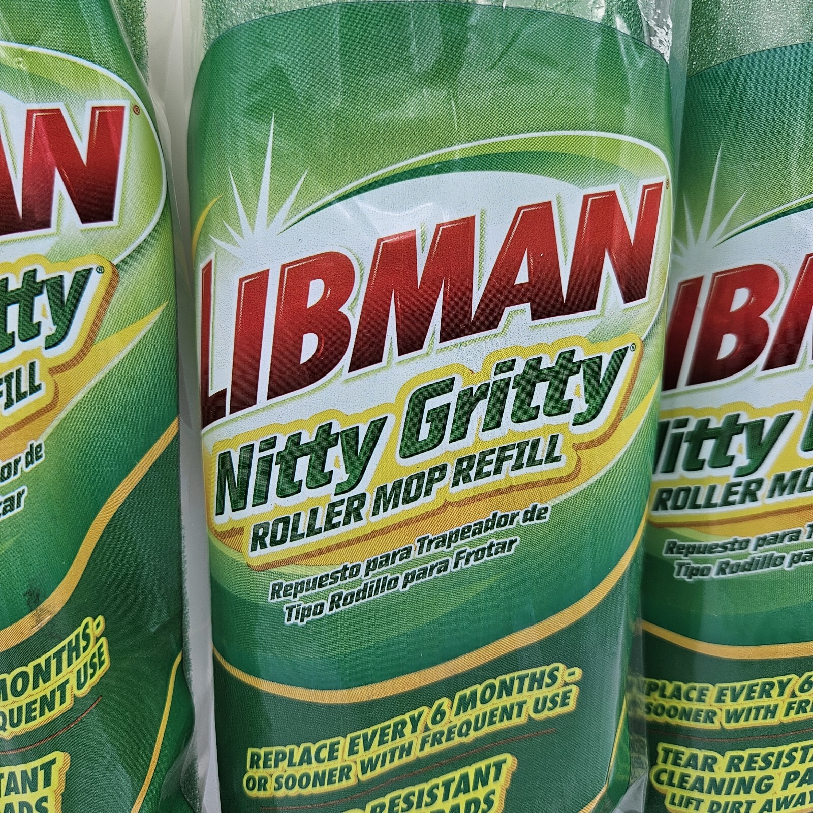 Lot of 4 Libman NITTY GRITTY 10 Inch Tear Resistant Sponge Roller Mop Refill New