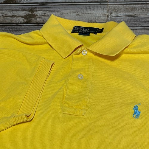 Polo Ralph Lauren Polo Yellow Blue Pony Men's Size Medium(See Measurments)