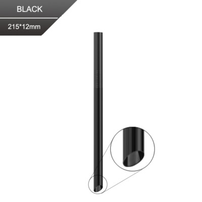 Premium Stainless Steel Black Extra Wide Reusable Pointed End Straw, Bubble Tea