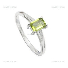 Wedding Gift For Her 925 Sterling Silver Natural Peridot Gemstone Band Ring