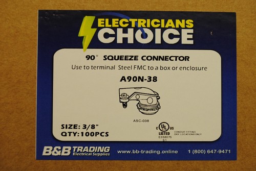 Box of 100 Pieces, Die Cast 3/8" 90° Flex Connectors For 3/8" Steel & Al. Flex - Picture 2 of 8