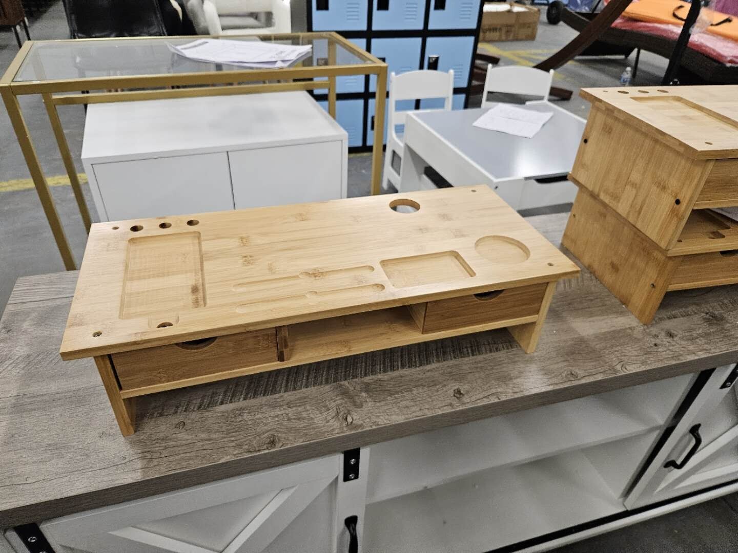 Monitor Stand Riser Desk Organizer-Bamboo 2 Tier Laptop Stand with Drawers-image
