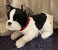 FAO Schwarz Plush Dog Boston Terrier Stuffed Animal Toy Puppy White Black 12"