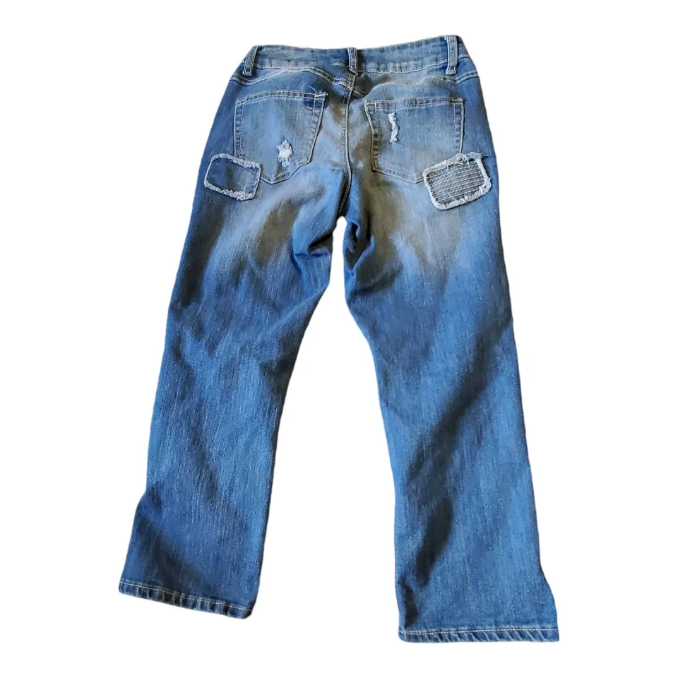 Pantalones de mezclilla para mujer Cato Premium azules desgastados con retazos talla 6 Capris Foto 2 de 4