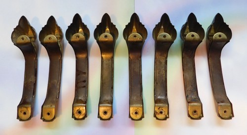 Set Of 8 Art Deco Brass Tone Vertical Drawer Pull Claw Handles w Red Enamel 5.5" - Picture 18 of 24