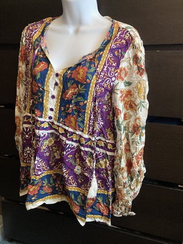 Buntes blumiges böhmisches Damen-Oberteil 100 % Viskose leichtes Langarm - Bild 12 von 17