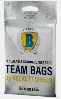 200 Becket Shield Resealable Standard Size Card Team Bags Sleeves. (100ct x 2)