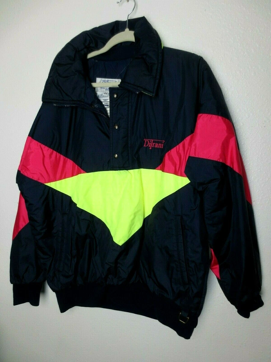 Vtg 1980 DiTrani Designs Ski Jacket Neon Yellow Pink Navy sz 44 men XL 1990  Wow! | eBay