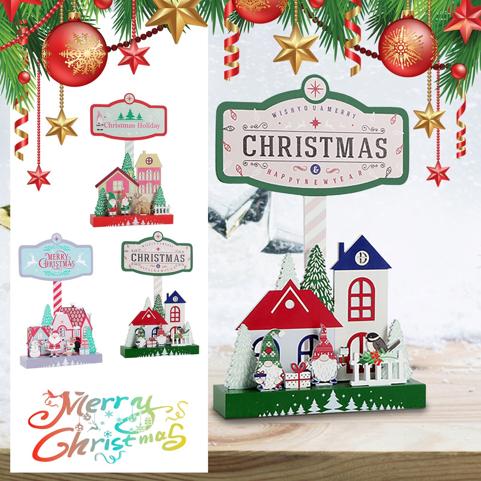 Christmas Wooden Home Tabletop Decoration, Santa , Snowman, Elk Dwarf Festive