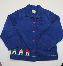 FLORENCE EISEMAN Jacket Girl's Sz 10 Blue Corduroy Blazer House Heart Buttons