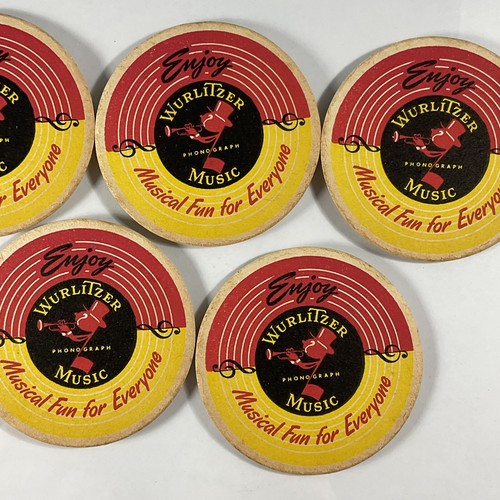 Lot of 5 1950s Vintage Wurlitzer Phonograph Music Jukebox Bar Drink Coasters - Picture 3 of 5