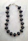 HAND CRAFTED STATEMENT NECKLACE LARGE CHUNKY BLACK LUCITE BEADS SILVER SPACERS  — photo 2